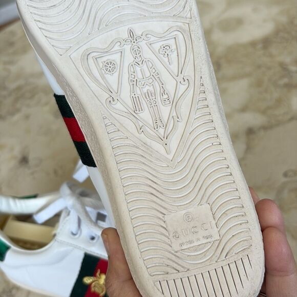 Gucci Ace Leather Sneakers Red/Green/Bee Embroidered - Picture 12 of 13